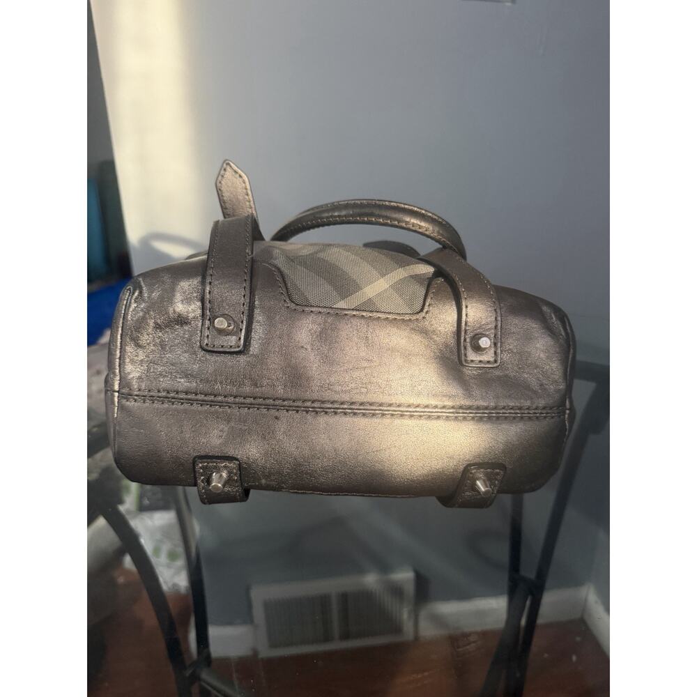 Burberry Shimmer Check Gray Canvas Leather Handle Shoulder Bag Authentic - Picture 11 of 13